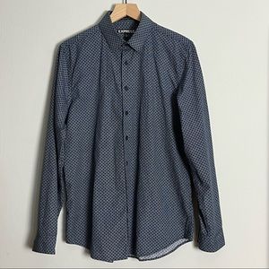 Express Men's Modern Fit Navy and White Geometric Print Button Up Shirt Size M